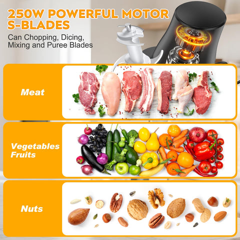 TURNRISE Desmenuzadora-motor-250W: potencia estable y protección contra sobrecalentamiento