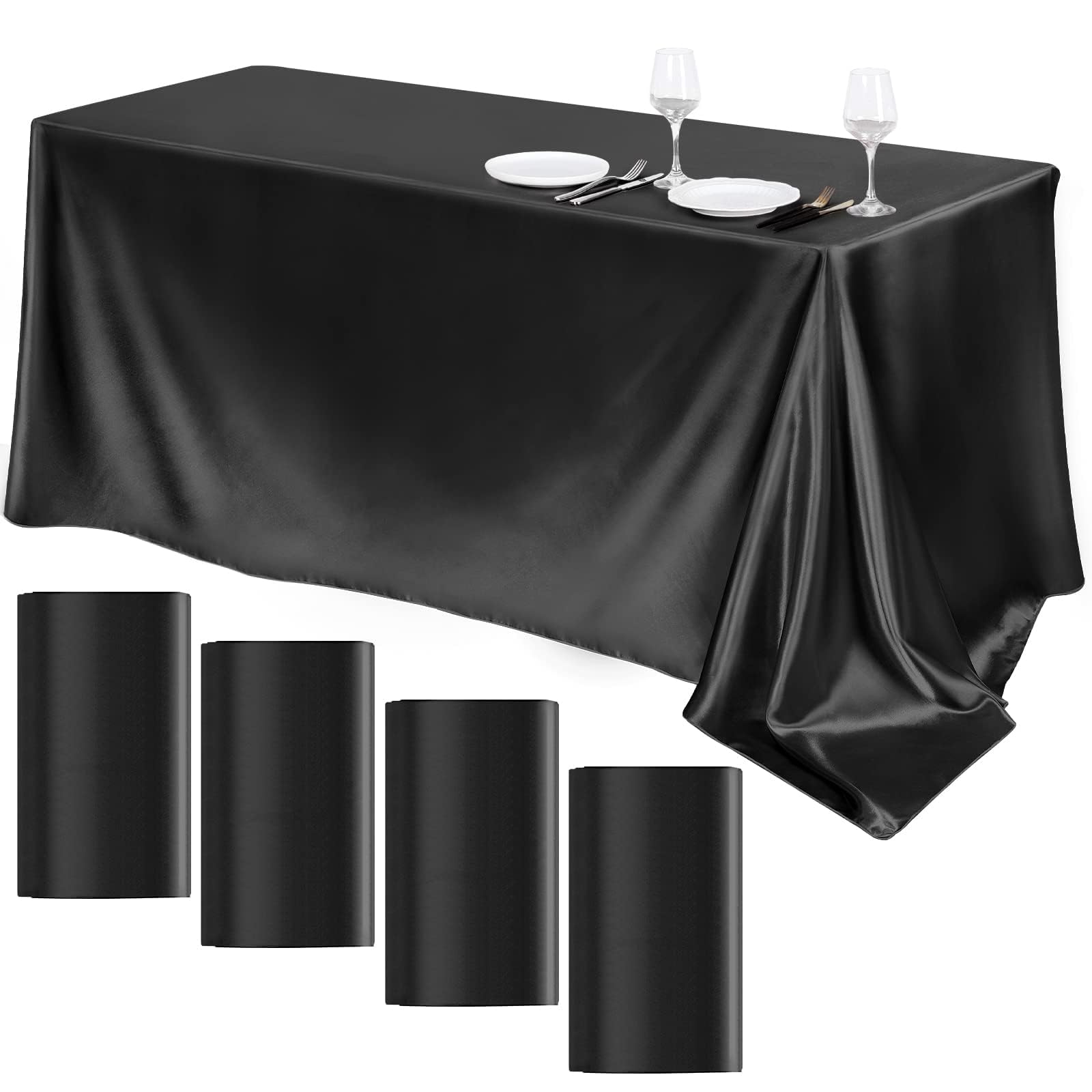 Mantel TURSTIN negro satinado 102x58 con caída lisa, ideal para mesas elegantes.