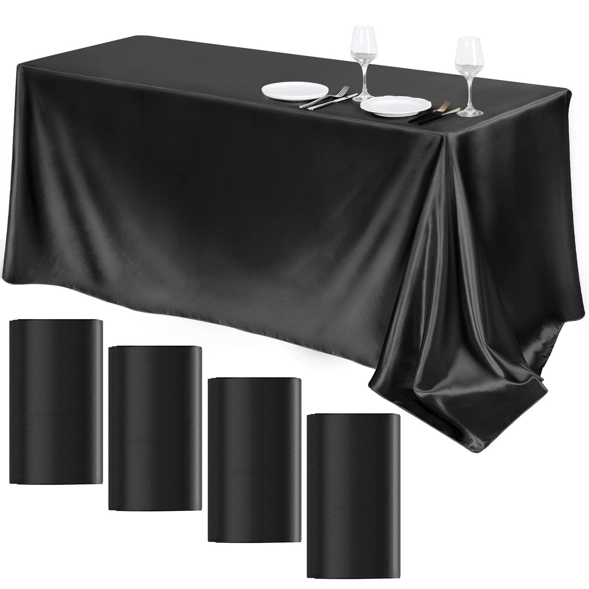 Mantel TURSTIN negro satinado 102x58 con caída lisa, ideal para mesas elegantes.