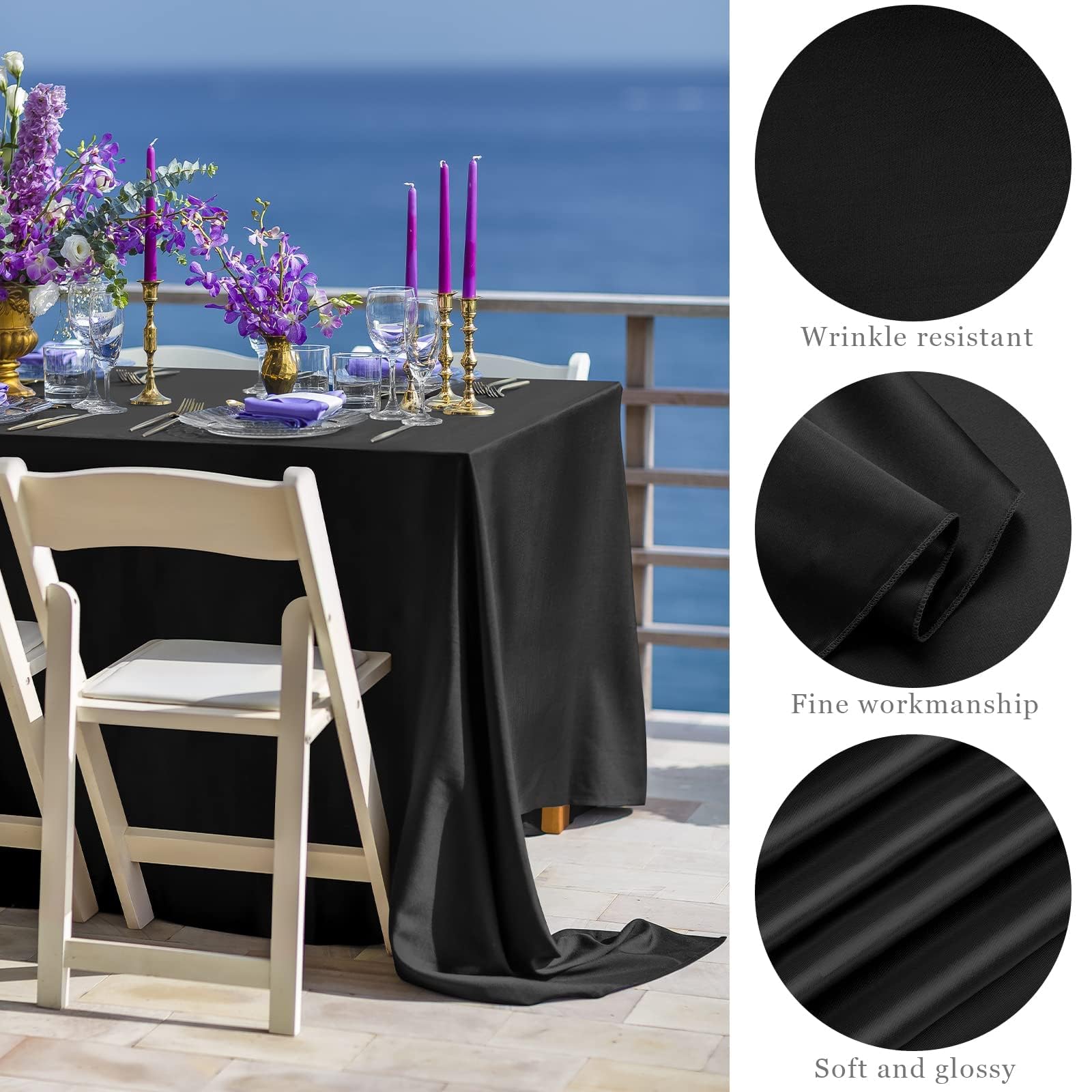 Mantel TURSTIN negro satinado con detalle de costura fino.