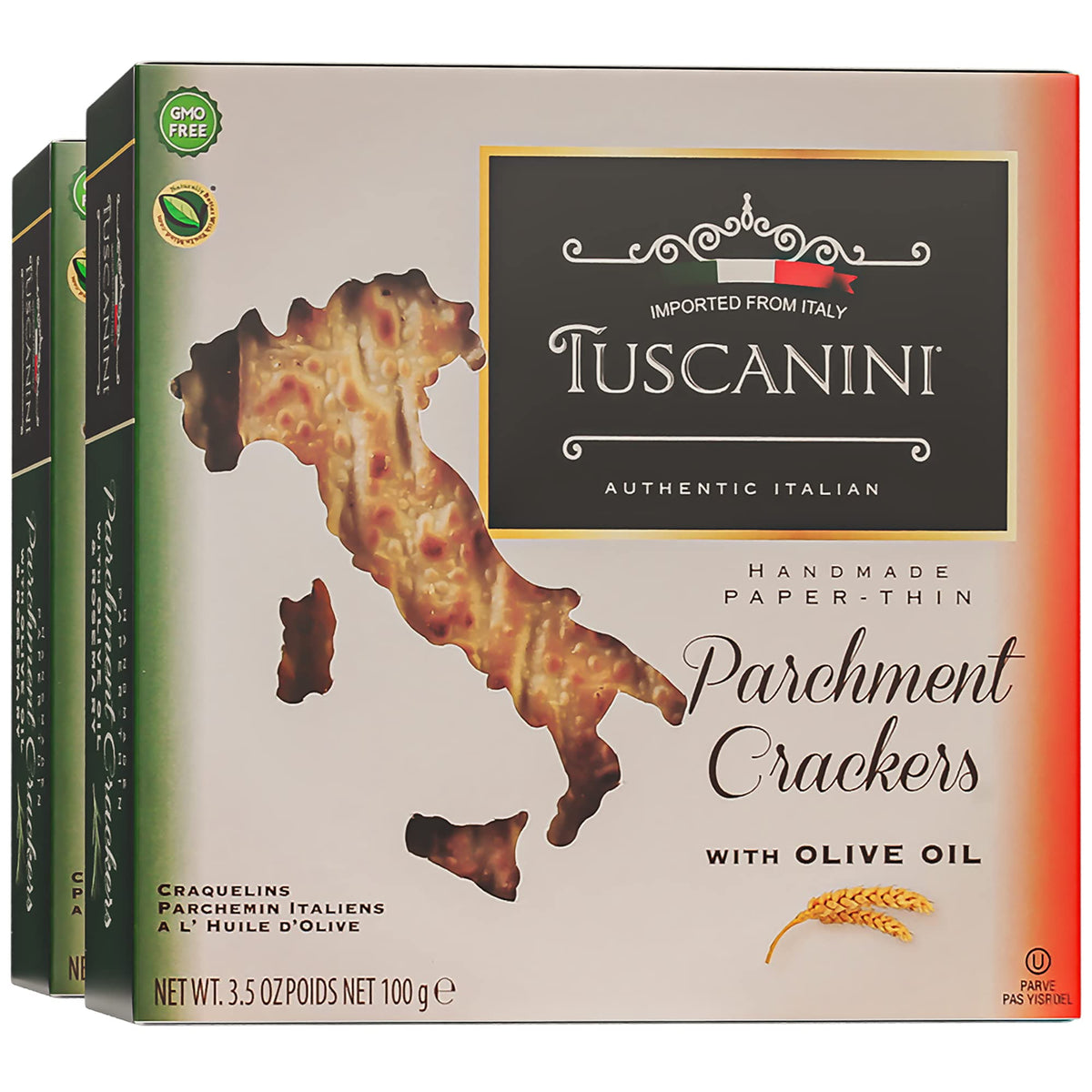 Galletas de pergamino Tuscanini con aceite de oliva, crujientes para aperitivos.