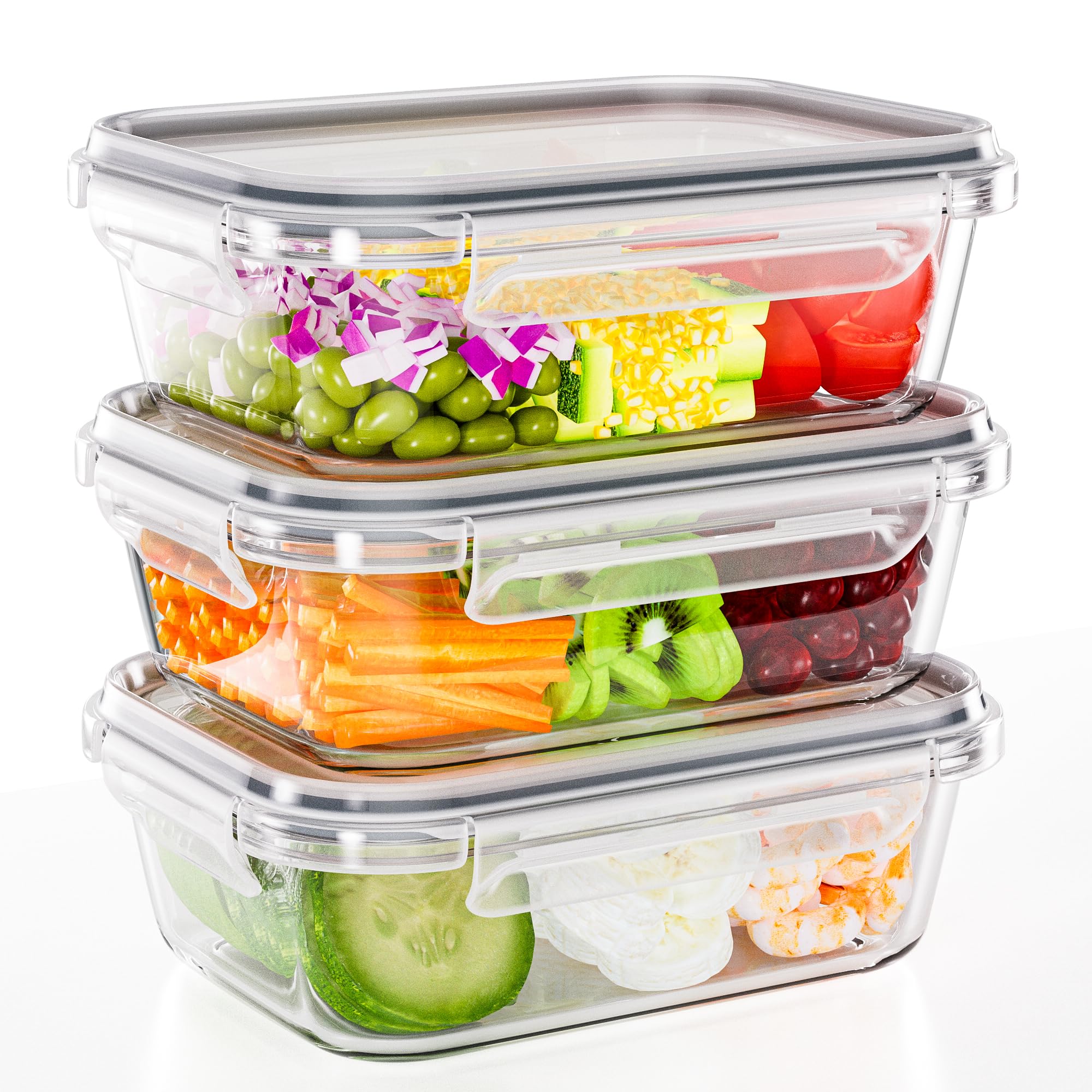 TUSEASY Contenedores de vidrio 35 oz con tapas para almacenar comidas.