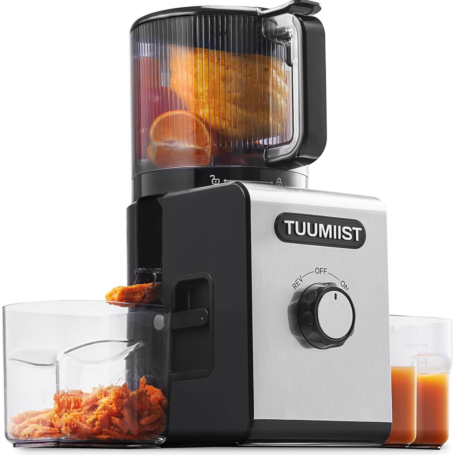 TUUMIIST exprimidor frío con tolva grande para jugos rápidos desde frutas enteras