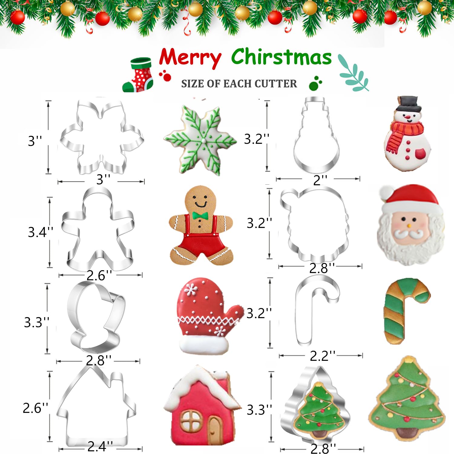 Cortadores TUZICAKE para árbol de Navidad, ideal para galletas y decoraciones comestibles.