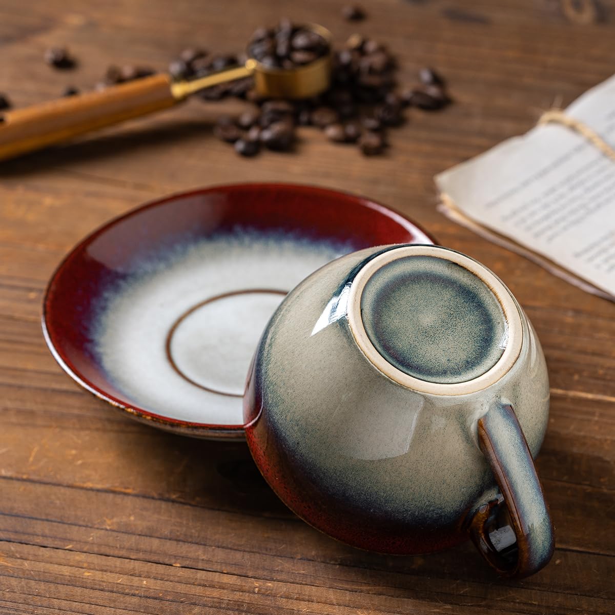 Tvvtuww cuchara ceramica para cafe tinta roja uso diario.