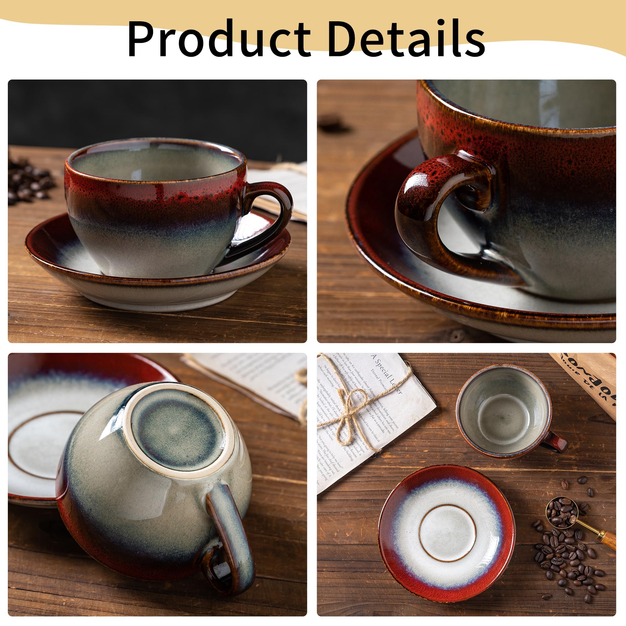 Tvvtuww platillo porcelana diseño retro tinta roja complementa bebidas.
