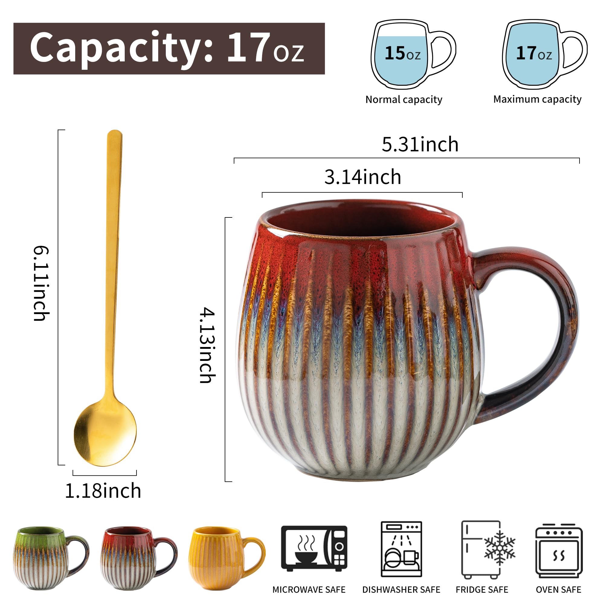 Tvvtuww taza cafe porcelana 17oz apta para lavavajillas para limpieza fácil.