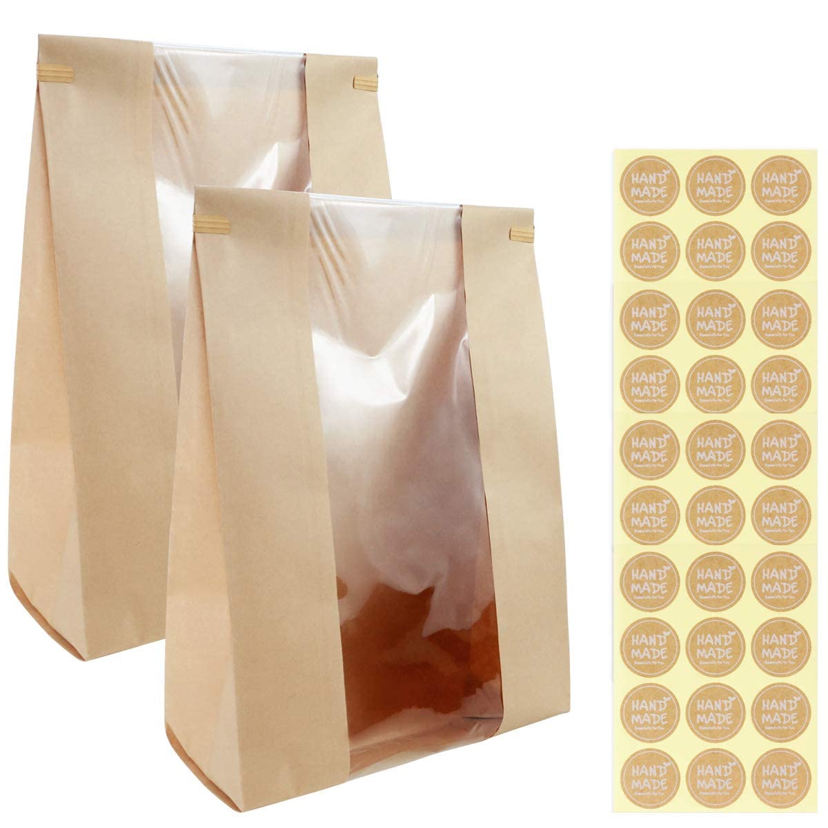 Twdrer bolsa kraft para pan con ventana frontal, facilita identificar el contenido.