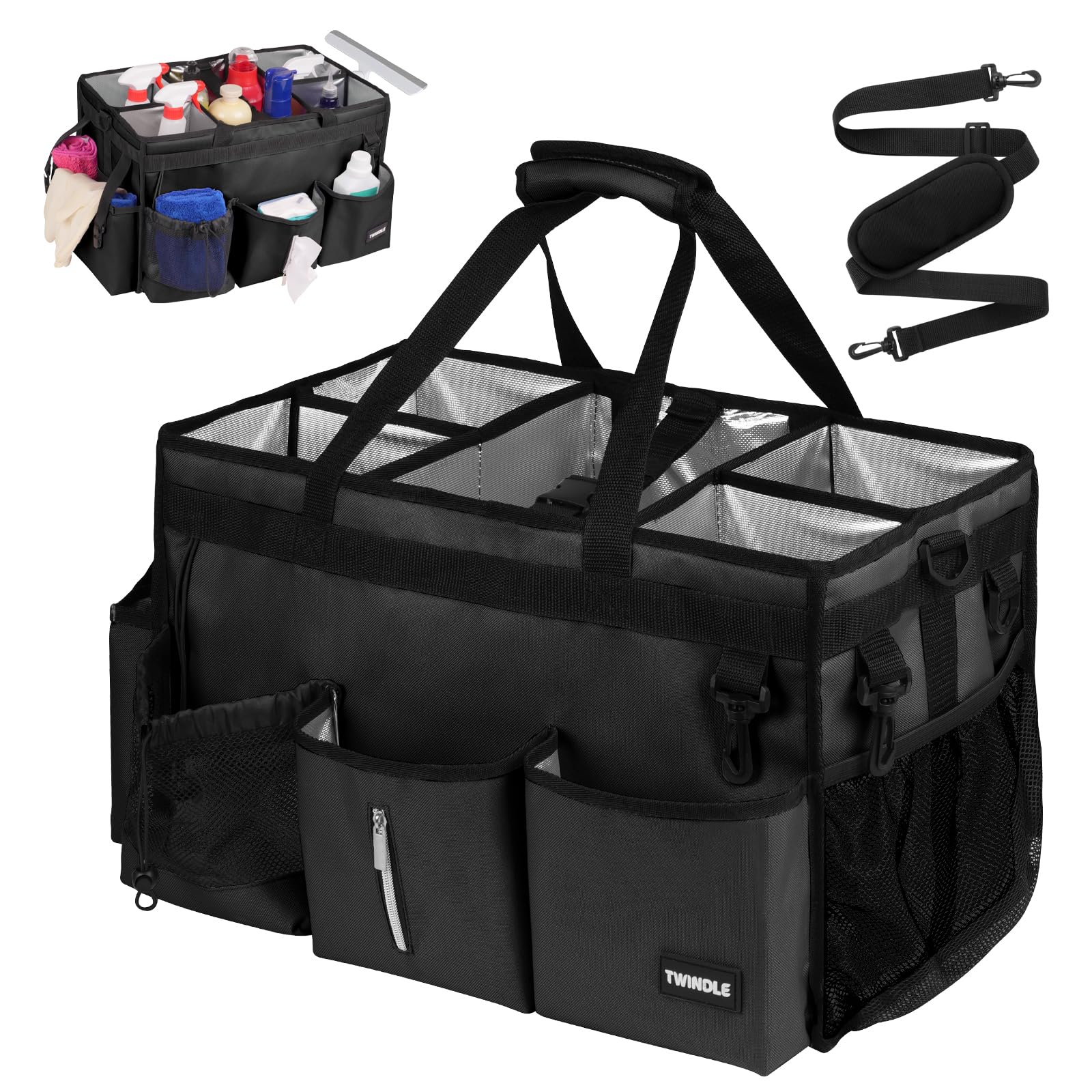 TWINDLE Caddy de limpieza extralargo, vista frontal para acceso rápido a suministros