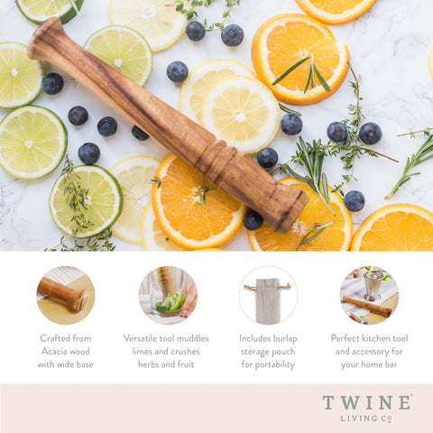Twine machacador de mojito en madera de acacia para hierbas frescas