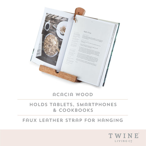 Twine: soporte tablet cocina acacia, mantiene dispositivo visible sin mancharse