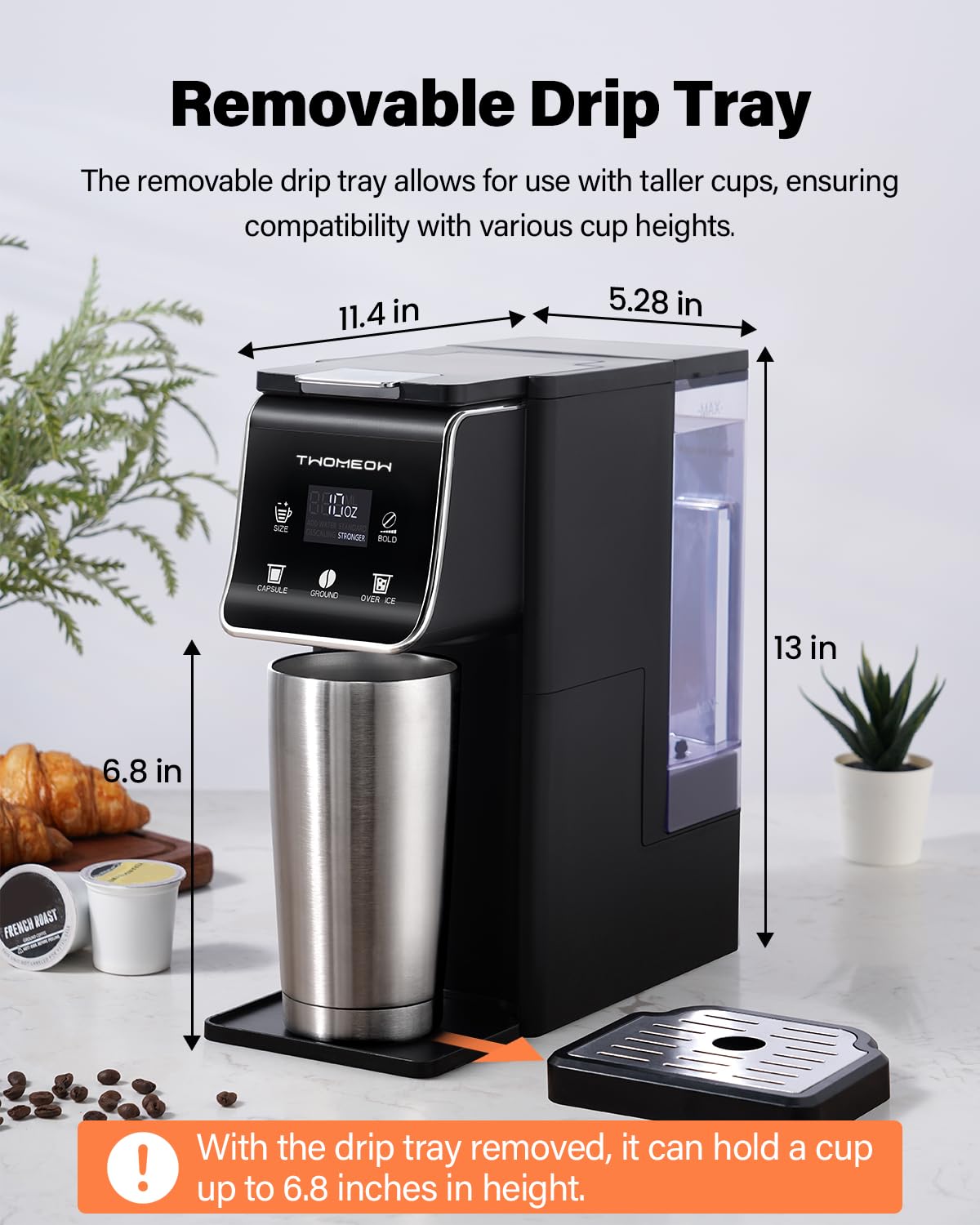 TWOMEOW cafetera con apagado automático para ahorro de energía.