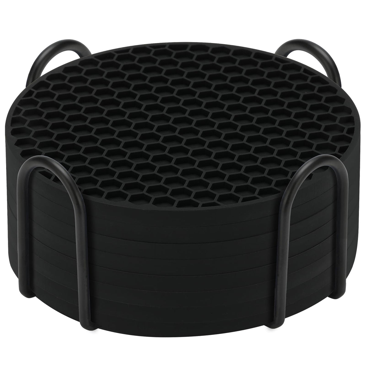 Posavasos de silicona TWTLi con soporte negro para proteger la mesa y evitar manchas.