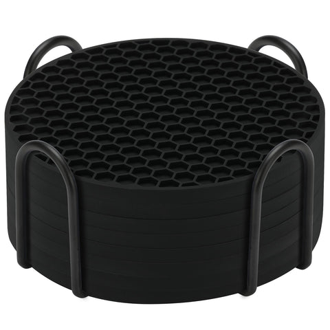 Posavasos de silicona TWTLi con soporte negro para proteger la mesa y evitar manchas.