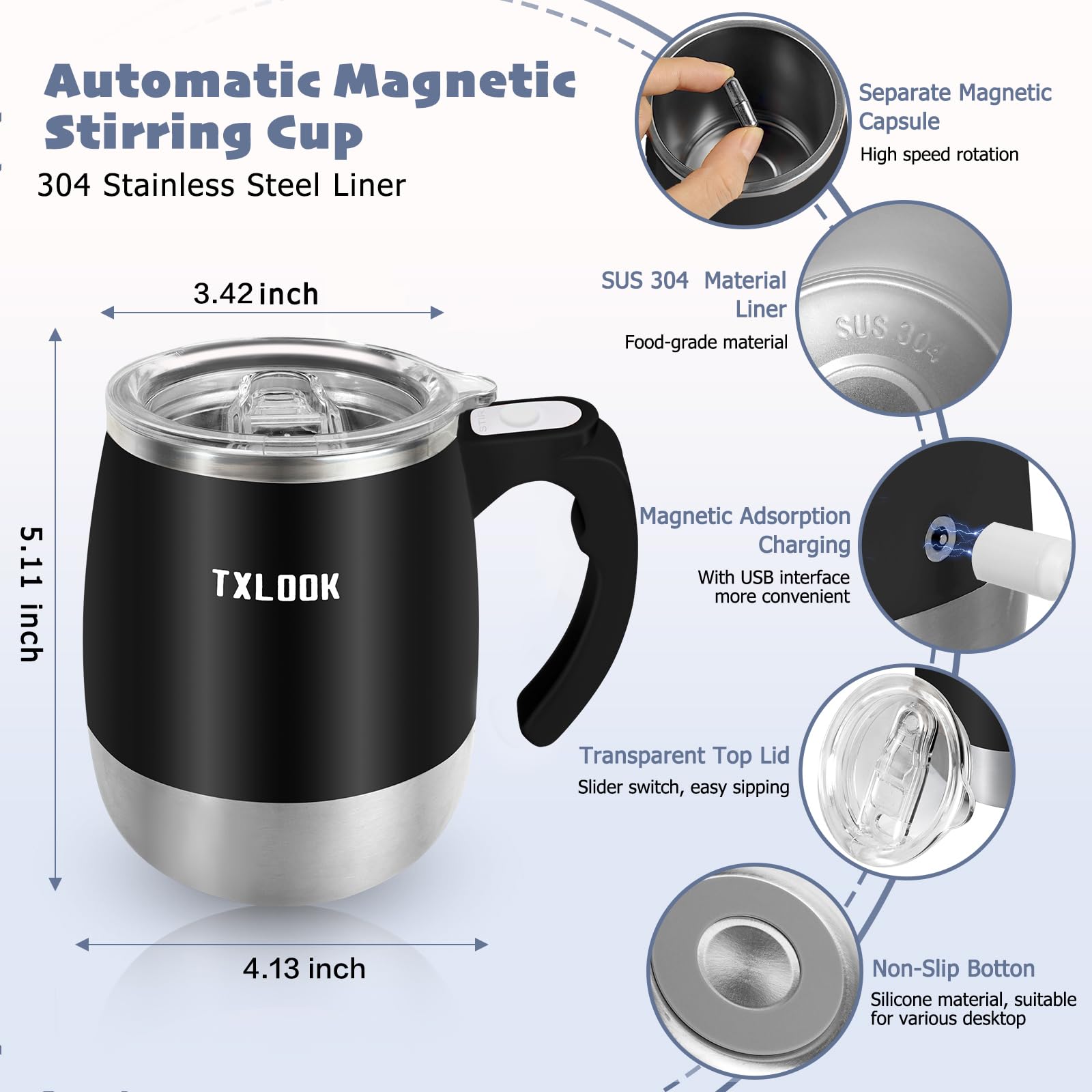 TXLOOK interior acero 304 seguro para bebidas calientes y frías.