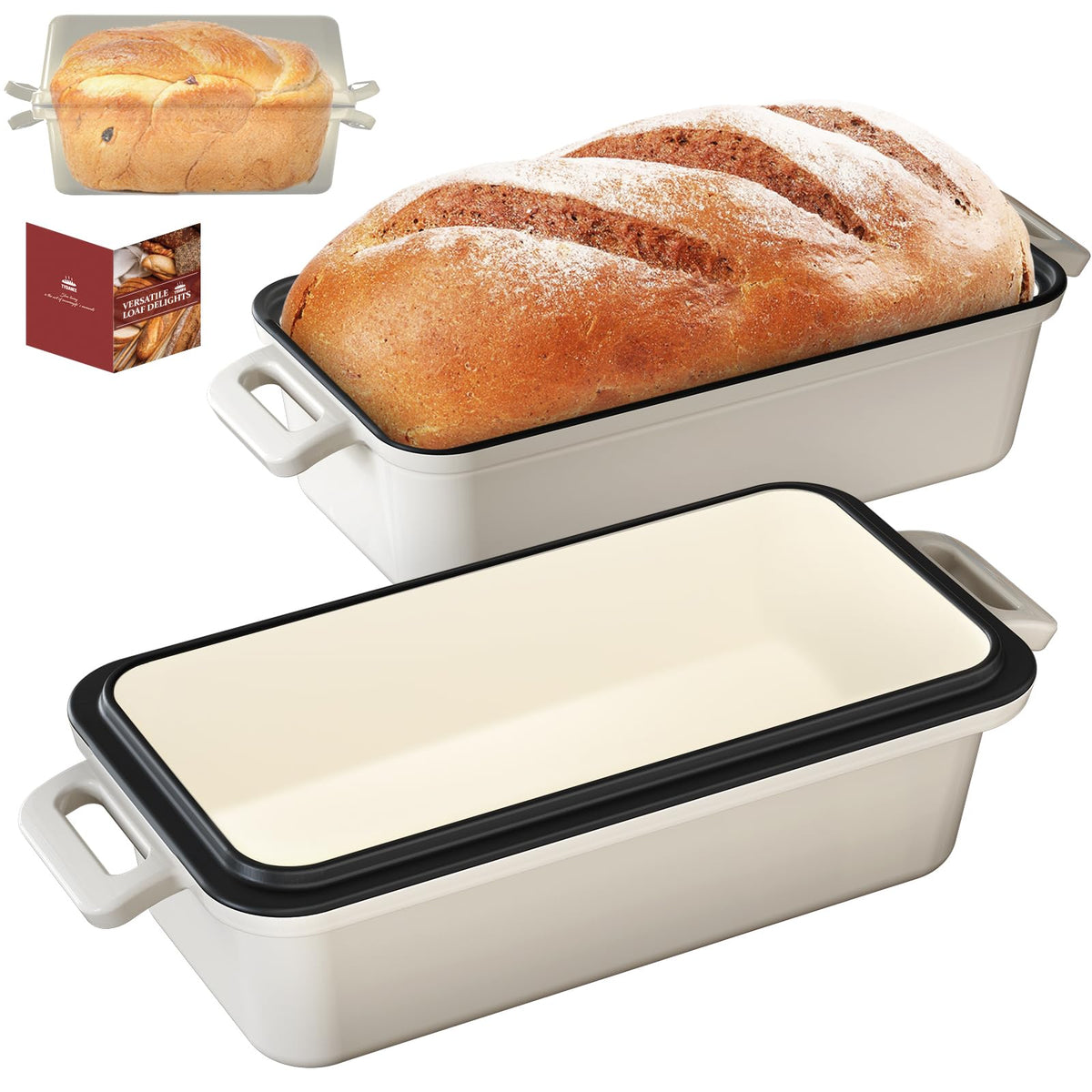 Tydanix 9x5, molde de hierro esmaltado con tapa abierta para hornear pan y bizcochos