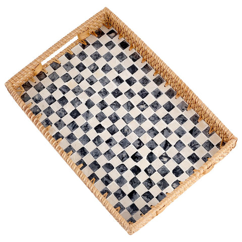 Bandeja Tynulox rectangular con madreperla, ideal para servir café y té con estilo