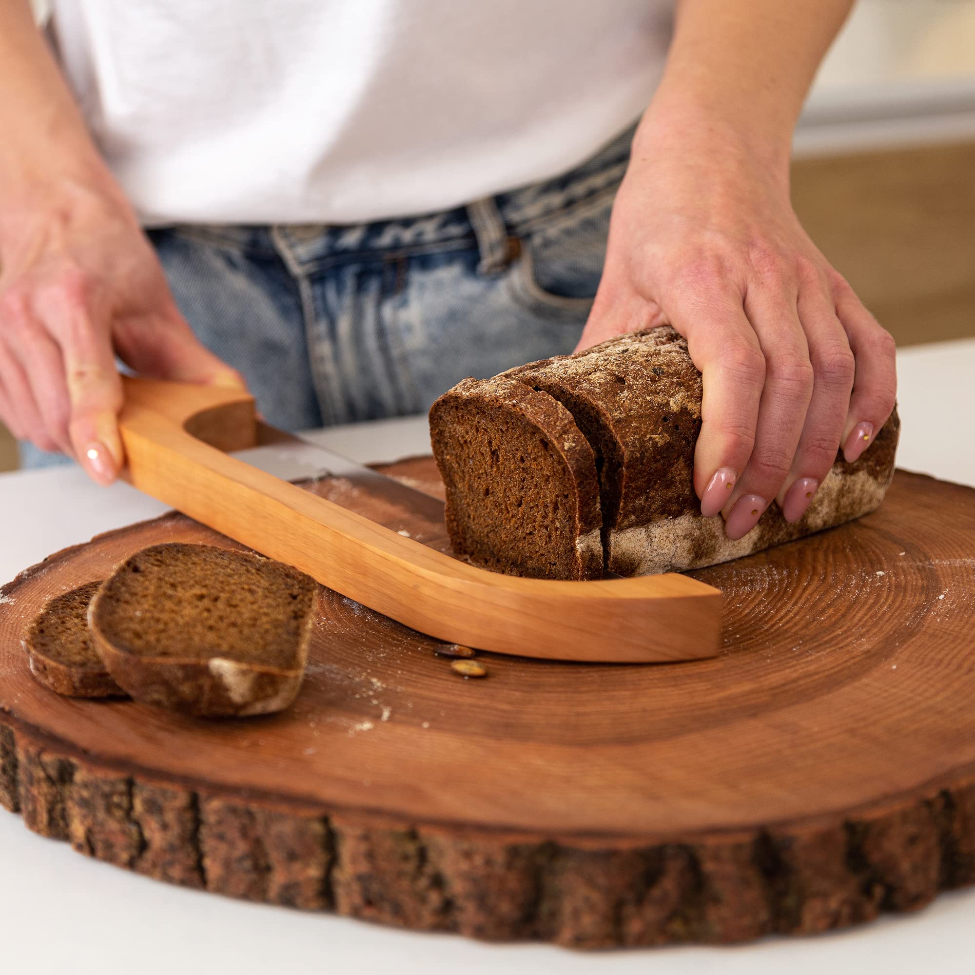 TYOARO cuchillo pan serrado, hoja de acero inoxidable para bagels y baguettes