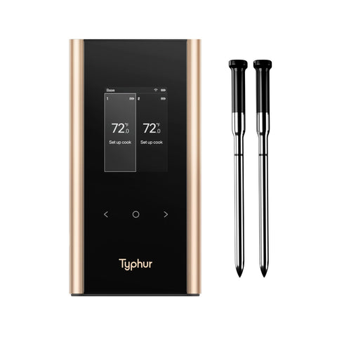 Typhur Sync Gold: termómetro de carne en uso para control preciso.
