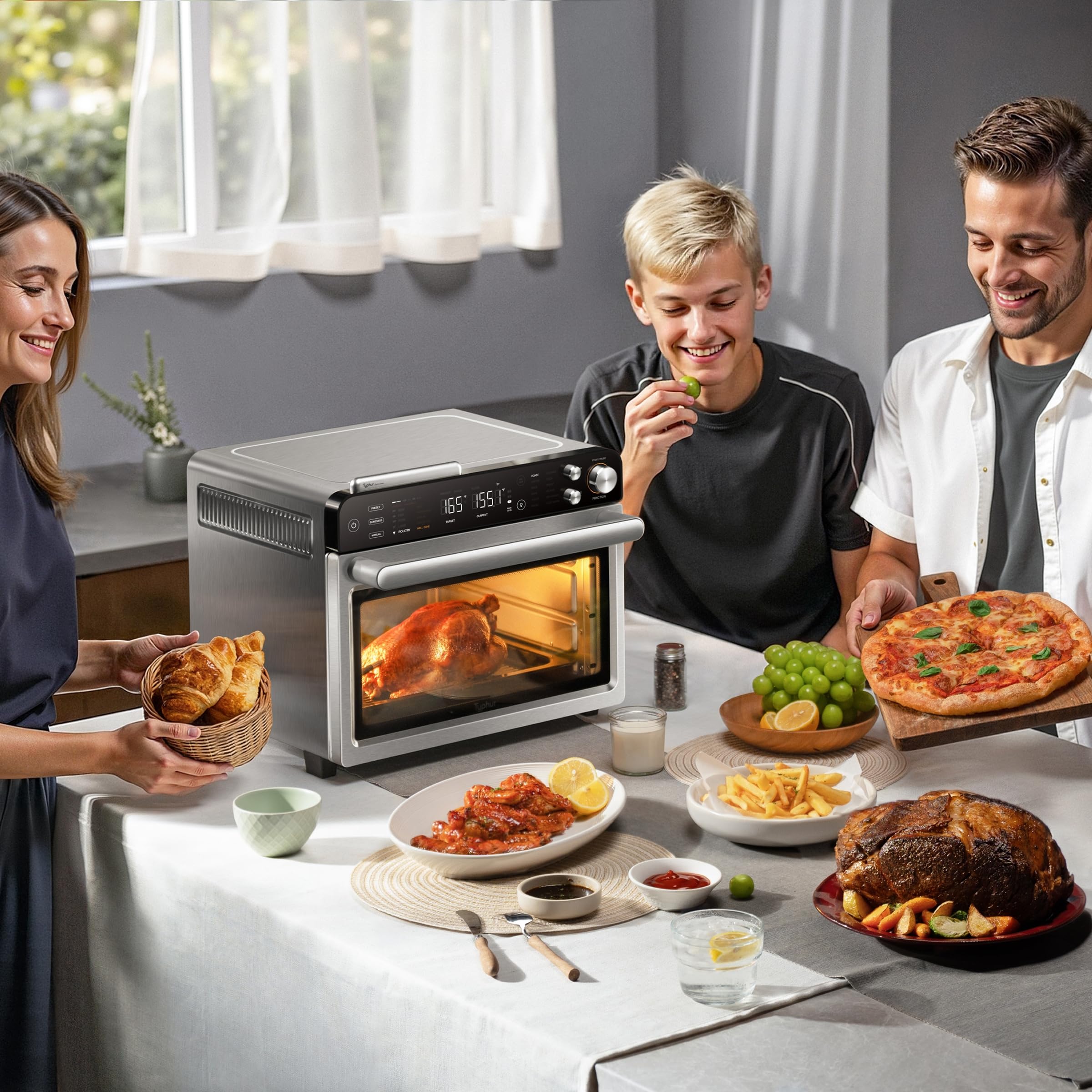 Typhur Sync Oven 27QT, gran capacidad para pizzas y asados.