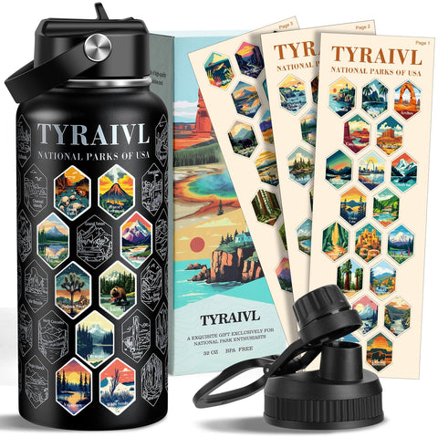Tyraivl botella de agua de parques nacionales con pegatinas, ideal para registrar tus visitas.