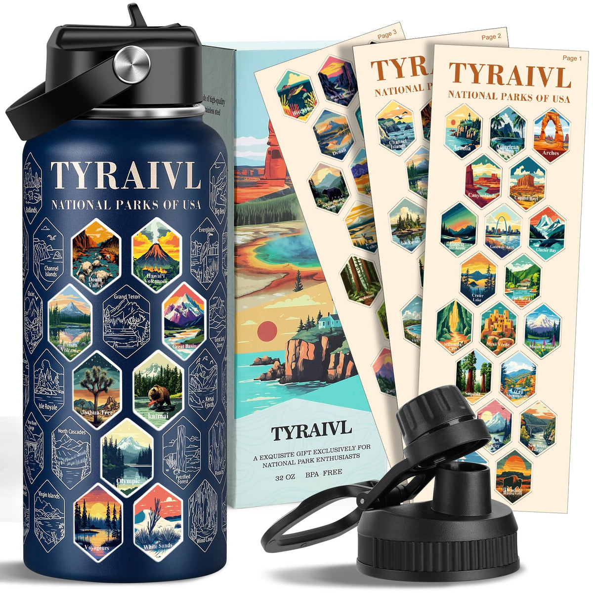 Botella Tyraivl de parques nacionales frente para uso al aire libre
