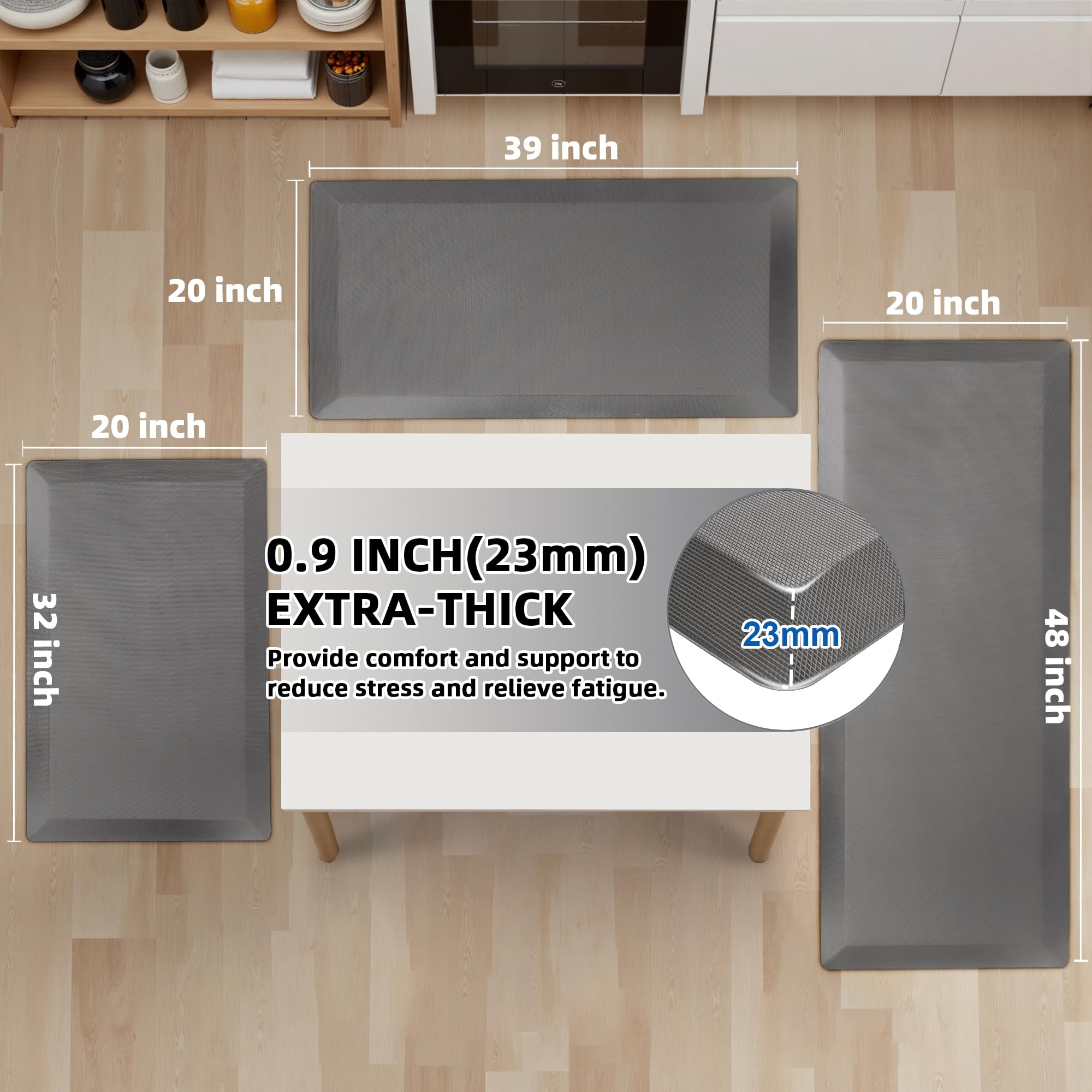 Tyrot Alfombra antifatiga para cocinar, persona cocinando, soporte estable para pies y espalda.