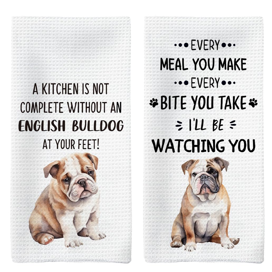 Toallas de cocina Tzhim con bulldog inglés estampado para decorar la cocina