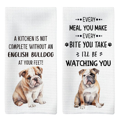 Toallas de cocina Tzhim con bulldog inglés estampado para decorar la cocina