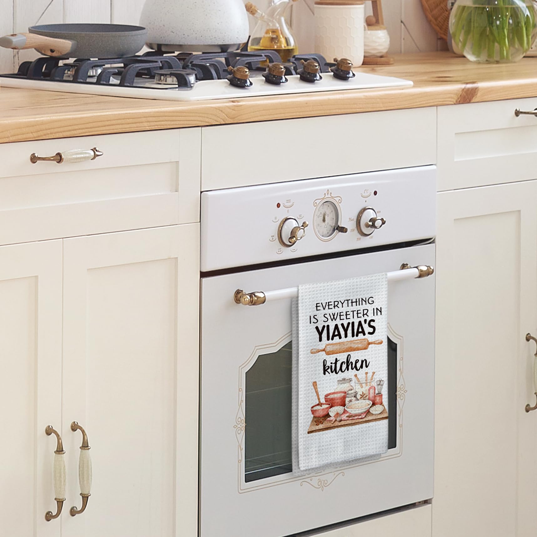 Toallas de cocina Tzhim Yiayia, regalo ideal para abuelas y fiestas.