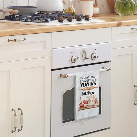 Toallas de cocina Tzhim Yiayia, regalo ideal para abuelas y fiestas.