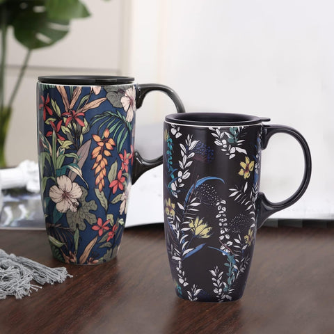 TZSSP taza cerámica 17oz negra con tapa, perfecta para llevar café al trabajo.