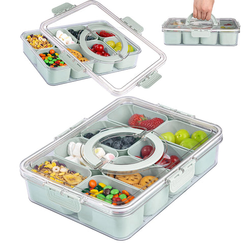 U-QE caja snackle con 8 compartimentos en verde salvia para snacks