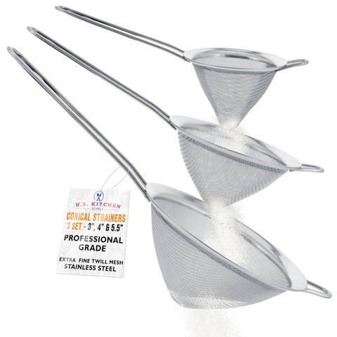 Colador cónico de acero inoxidable U.S. Kitchen Supply, 3 pulgadas, filtración fina