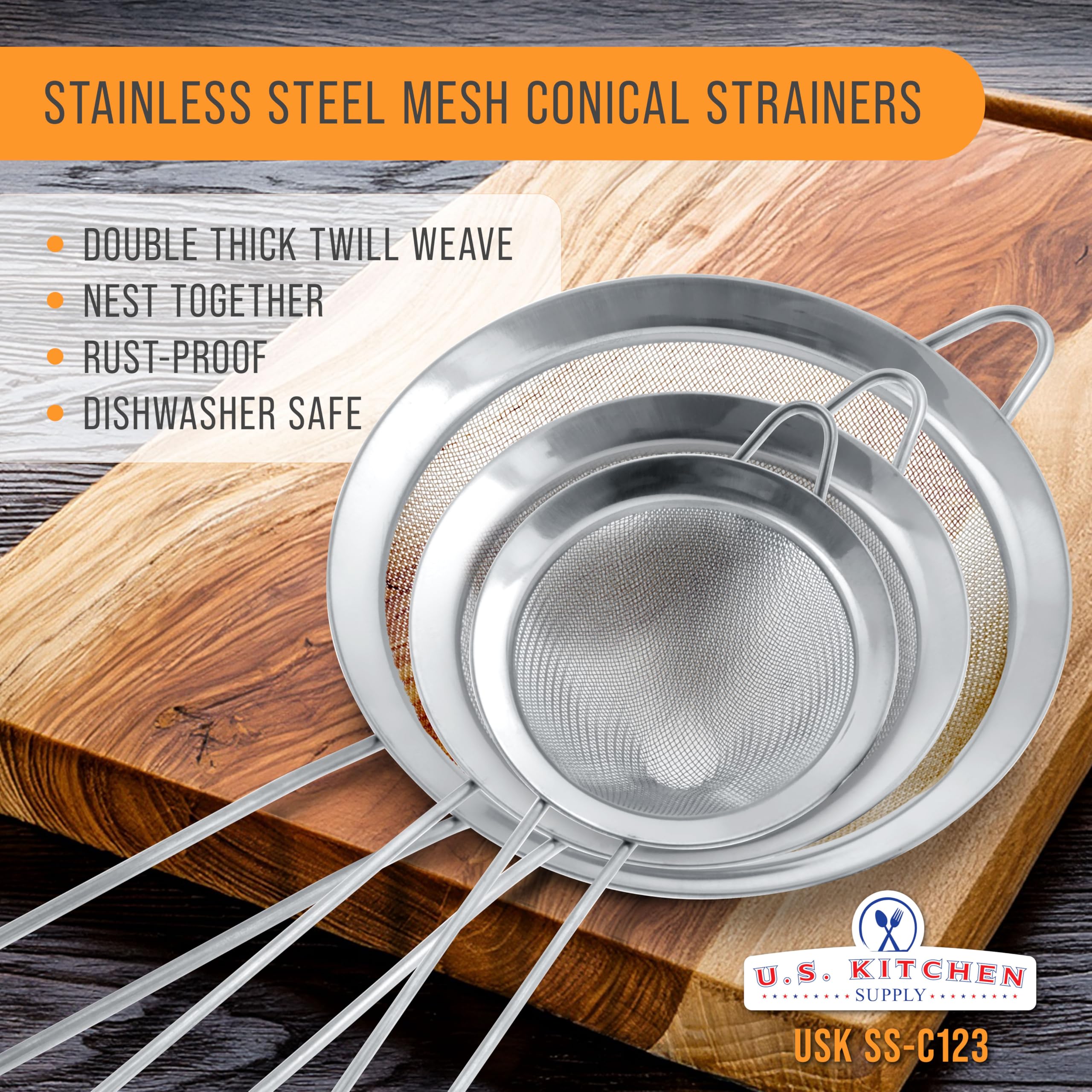Colador cónico de acero inoxidable U.S. Kitchen Supply, 4 pulgadas, uso para salsas