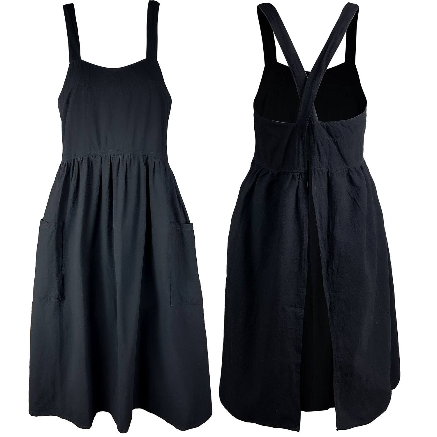 Uaussi delantal algodón mujer vintage negro, perfecto para hornear en casa.