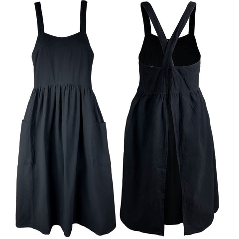 Uaussi delantal algodón mujer vintage negro, perfecto para hornear en casa.