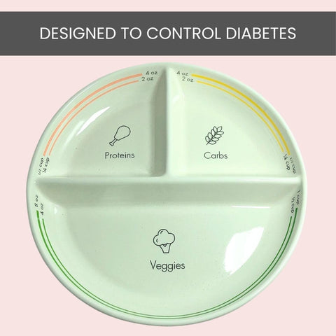 Plato Uba con secciones divididas para verduras, proteínas y carbohidratos.