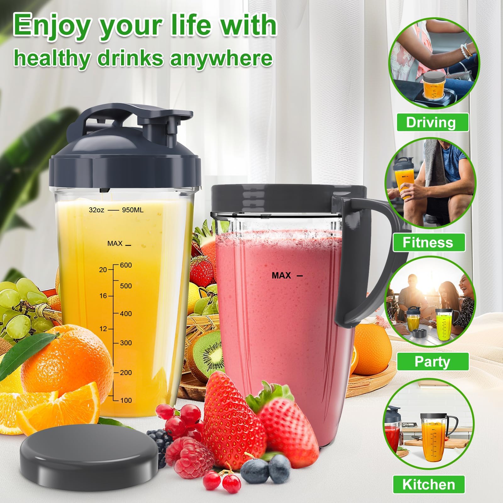 UBYNID Nutribullet anillo con mango para usar como taza.