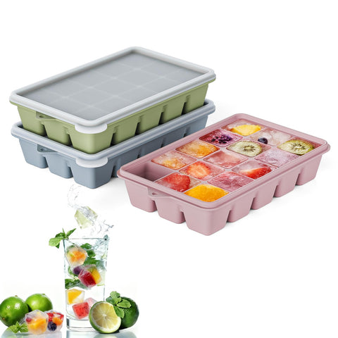 Ubzruery bandeja de silicona con tapa, set de 3, para hielos claros y fáciles de desmoldar