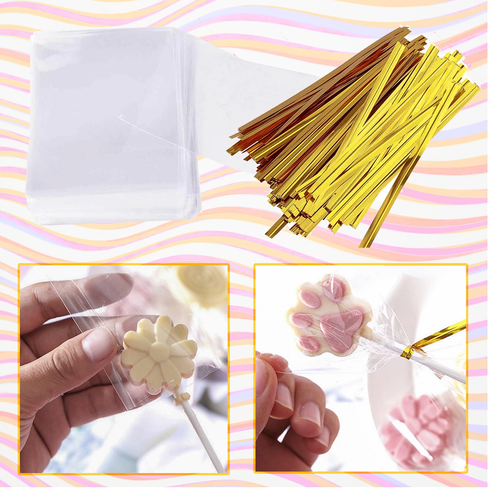 Lazos dorados de Ucnemous para sellar y decorar cake pops.