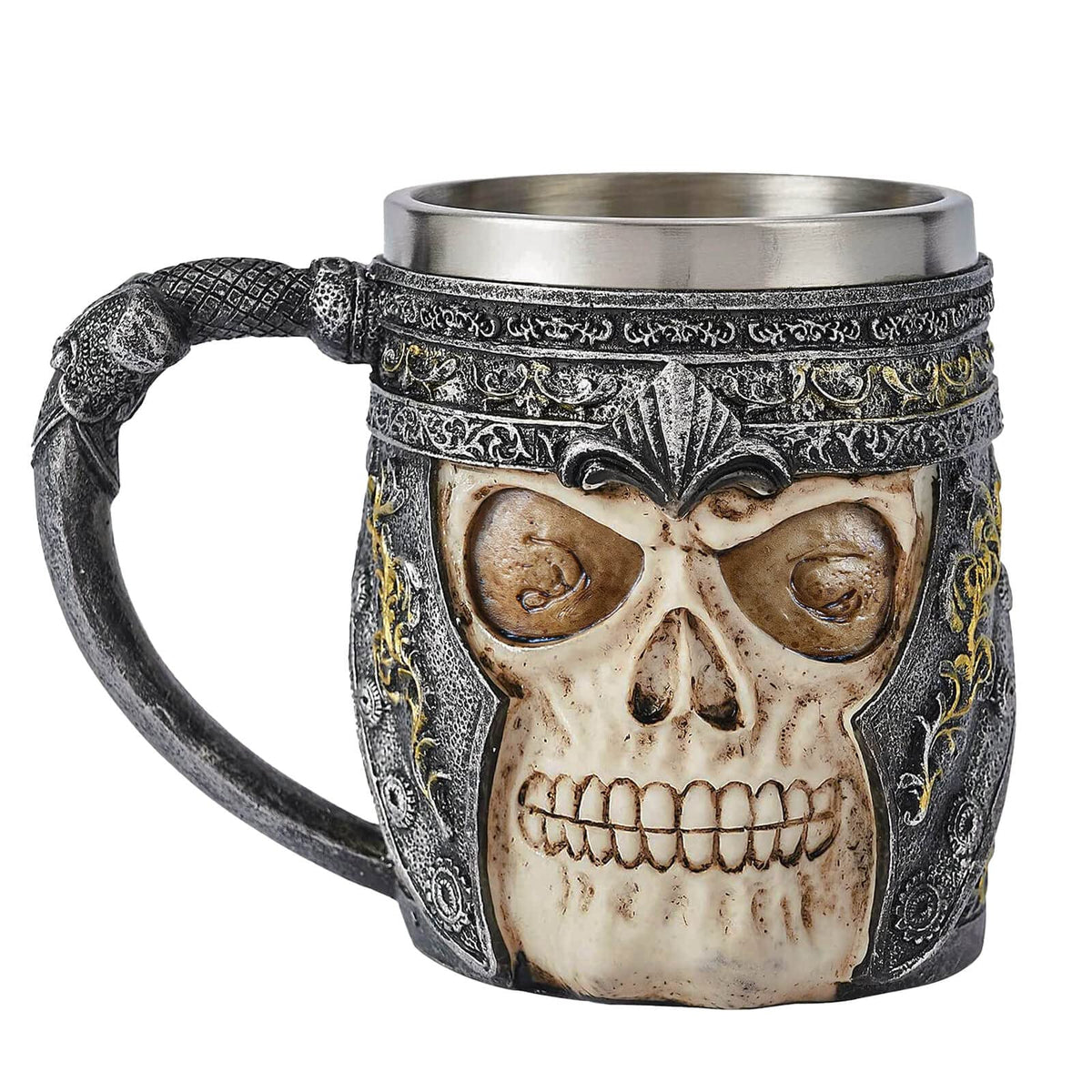 Taza cráneo vikingo de UCOMINS con forro de acero inoxidable para beber seguro.