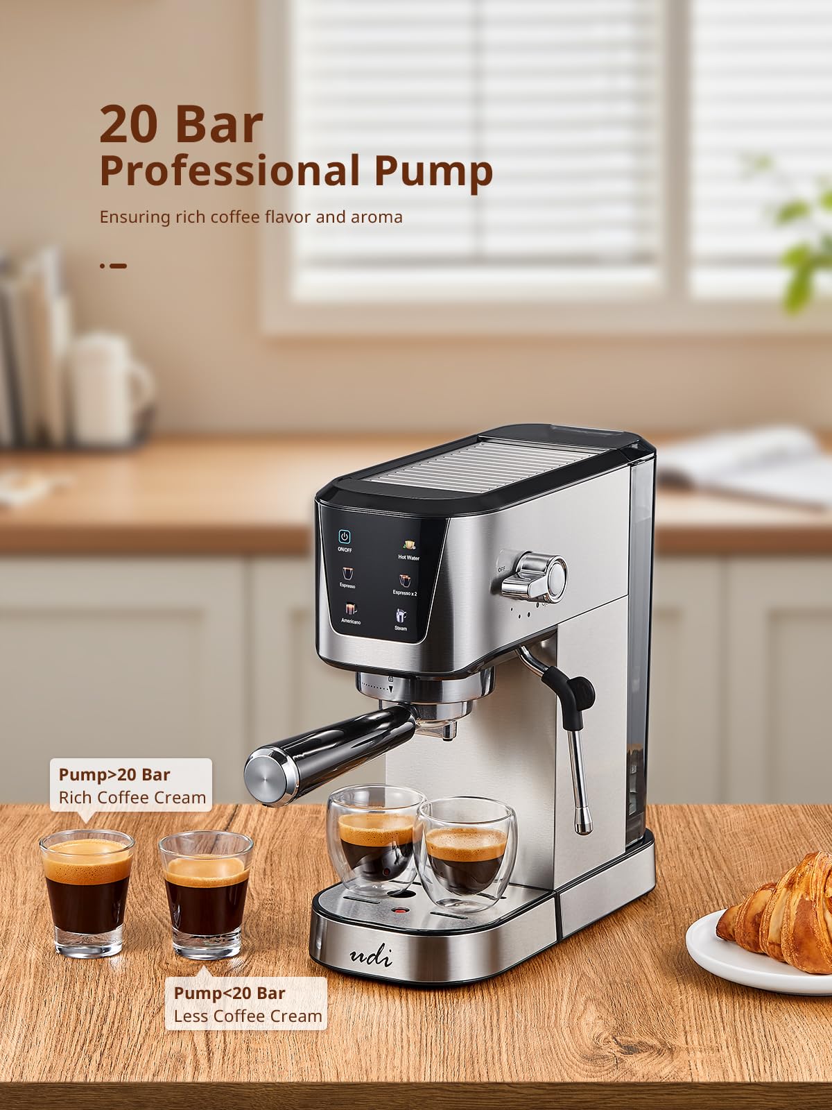 UDI máquina de café con programa americano y espumador de leche para bebidas cremosas.