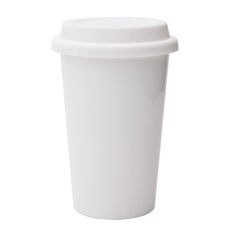 UDMG taza cerámica de doble pared con acabado blanco, mantiene temperatura y evita quemaduras