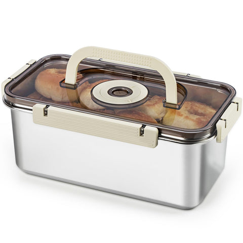 udNmlaiebot Panera de acero inoxidable con asa, vista general y diseño elegante.