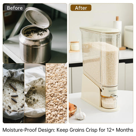 UFORU dispensador arroz, uso multifuncional, ideal para café, mascotas y granos.