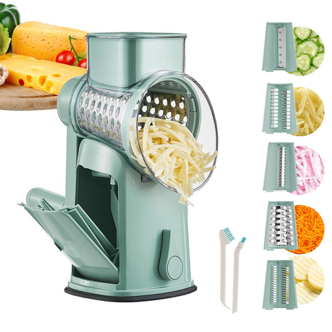 UFORU rallador rotativo con manivela para preparación rápida de quesos y verduras.