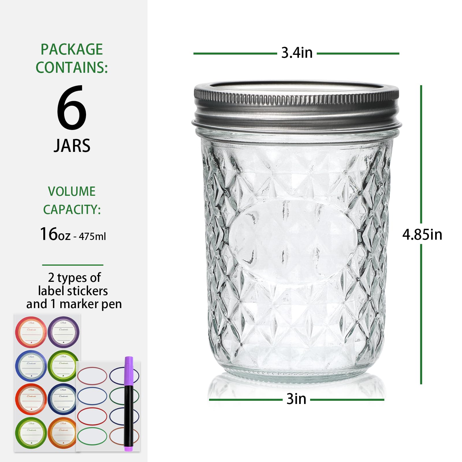 Jarra Ufrount de 16 oz con bandas metálicas para sellado hermético