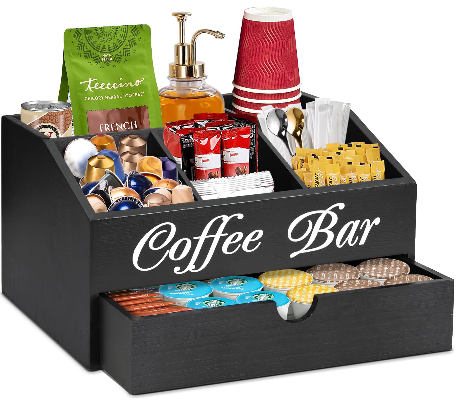ugiftt organizador-barra-cafe-con-cajon, ideal para ordenar cápsulas y condimentos.