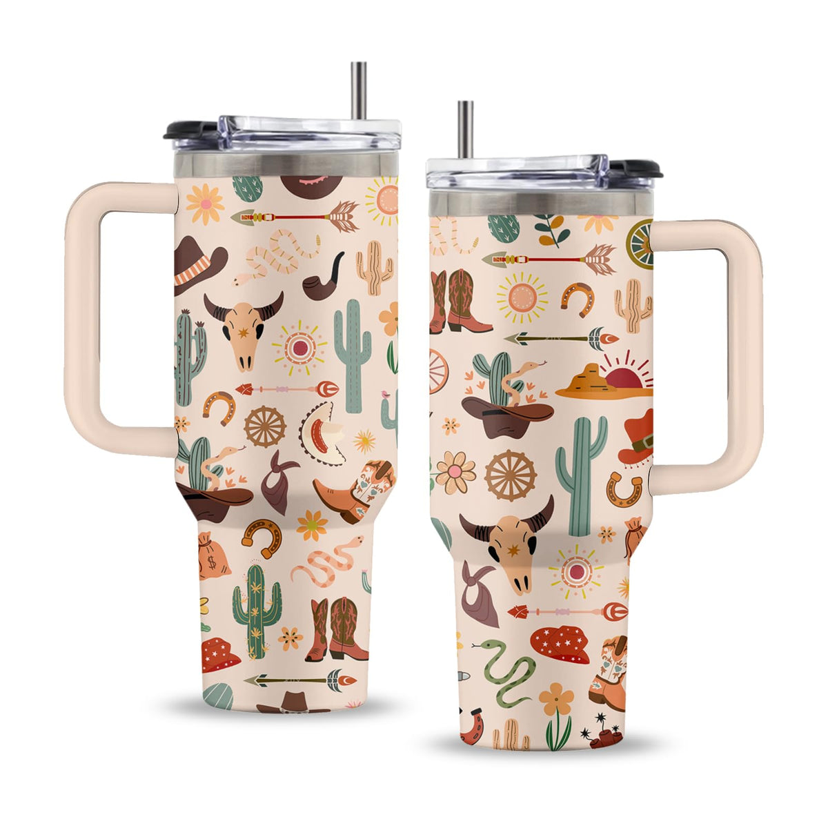 Vaso vaquero de Uibunoo con asa y pajilla para uso diario.